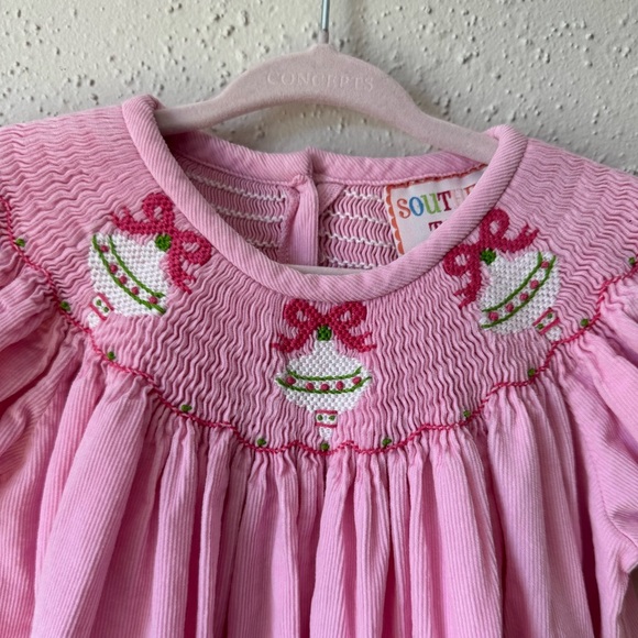 Southern Tots Other - Southern Tots Girls 4T Pink Corduroy Smocked Holiday Ornament Bells